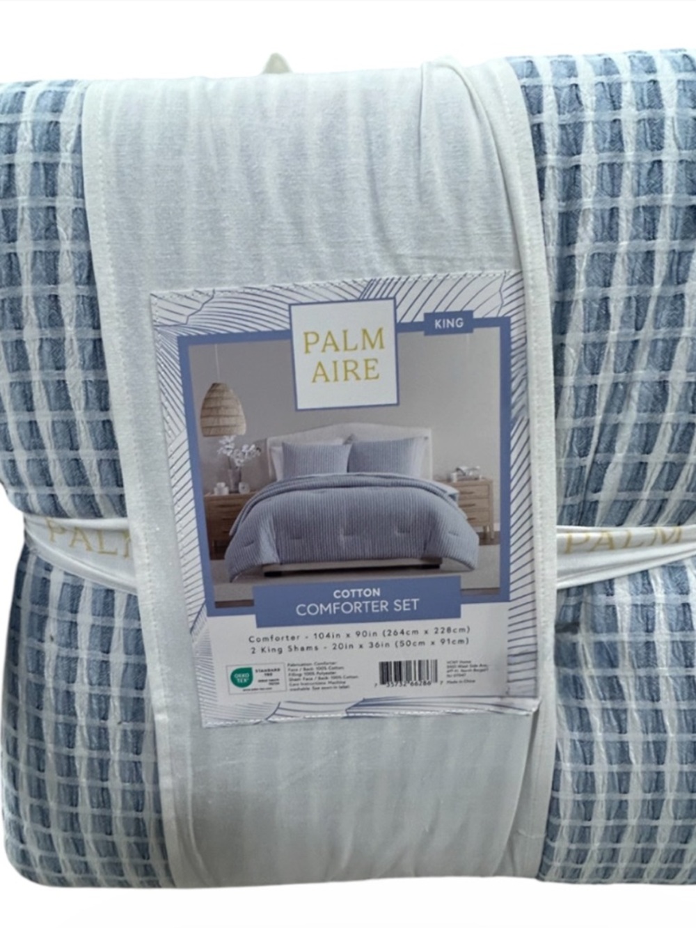Palm Aire Blue and White Cotton King Comforter Set 104”x90”